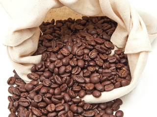 Coffee Beans in a white canvas bag