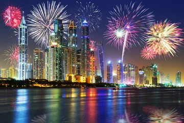 Crédence de cuisine en verre imprimé Dubai Feu d& 39 artifice du Nouvel An à Dubaï, Émirats Arabes Unis