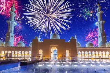Deurstickers New Year fireworks display in Abu Dhabi, UAE © Patryk Kosmider