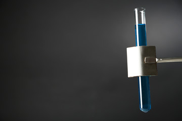 Laboratory glass test tube filled  color liquid held in