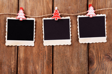 Blank photo frames and Christmas decor