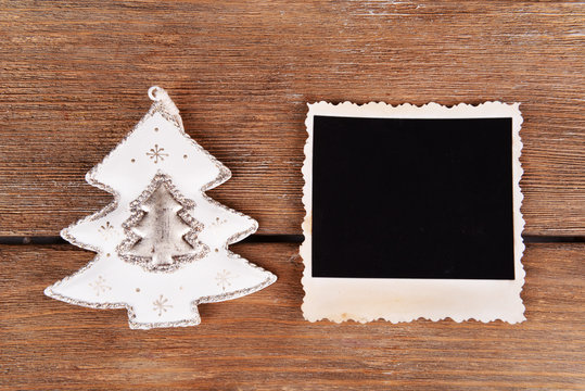 Blank photo frames and Christmas decor