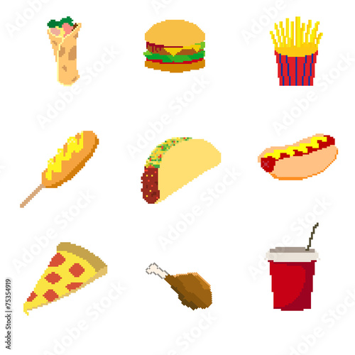 Vector Pixel Art Fast Food Collection Stock Image And