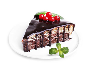 Chocolate cake isolated on white