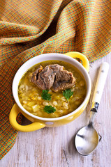 Soup with pearl barley and meat