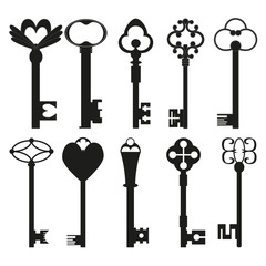 vector illustration of vintage keys silhouette