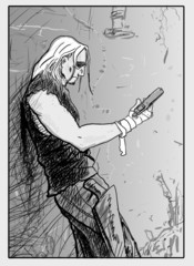 Drawing of guy with a gun in his hand