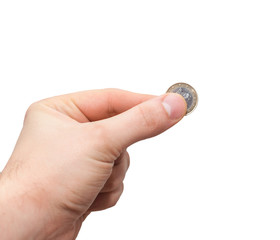 Isolated hand with coin
