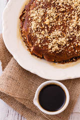 Turkish bread dessert served in white plate