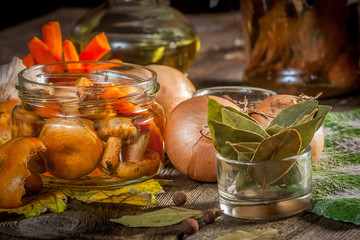 Marinated mushrooms.