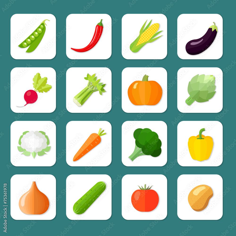 Sticker vegetables icon flat