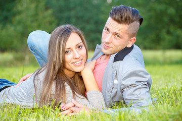Happy smiling young couple outdoor. valentine concept
