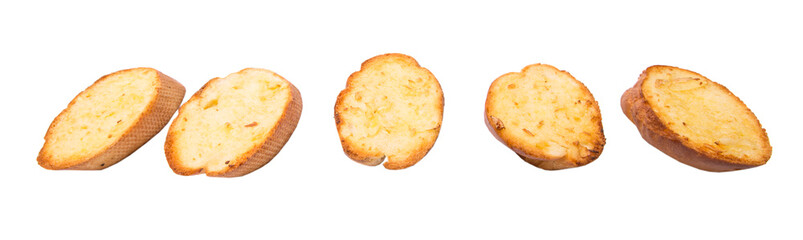 Homemade garlic bread of French baguette over white background