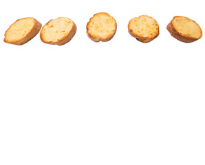 Homemade garlic bread of French baguette over white background