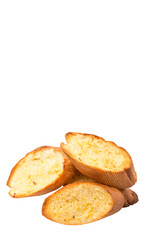 Homemade garlic bread of French baguette over white background