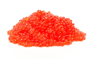 Red caviar on white background