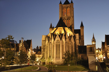 Saint Nicholas' Churchat night located in Ghent, Belgium