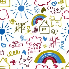 Children drawing seamless pattern