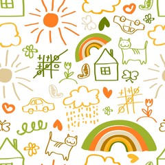 Children drawing seamless pattern