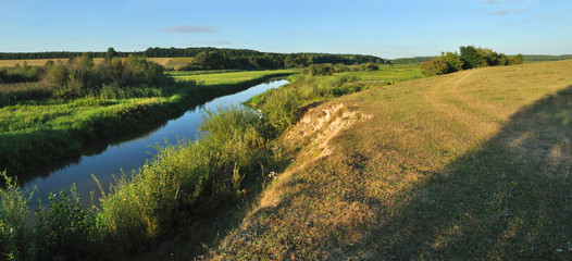 Landscape with river and trees in summer