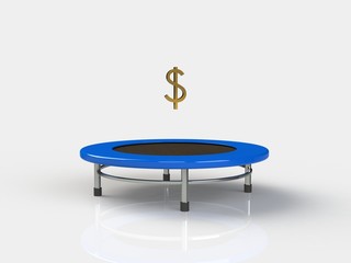 Dollar Jumping on a trampoline on a white background