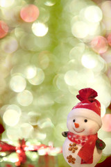 Snowman on neon background.