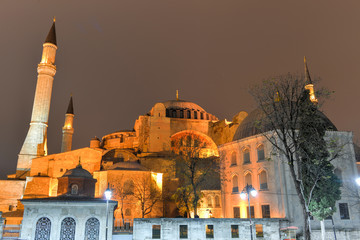 Hagia Sofia at night in Istanbul, Turkey