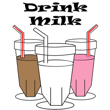Drink Milk Sign with Regular, Strawberry & Chocolate Milks