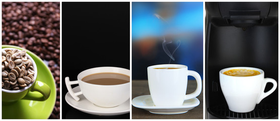 Obraz premium Different cups of coffee in collage