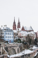 Obraz premium Basel, Altstadt, historische Münster, Kirche, Winter, Schweiz