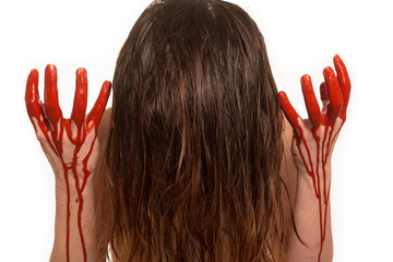 lady with blood pouring down her hands