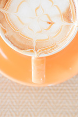 Hot caramel coffee latte cup