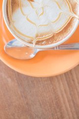 Hot caramel coffee latte cup