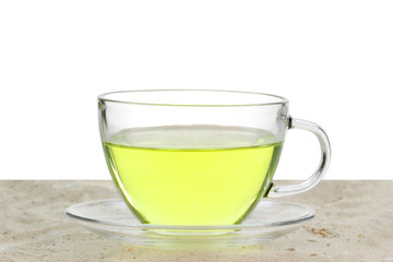 Green tea in a glass cup
