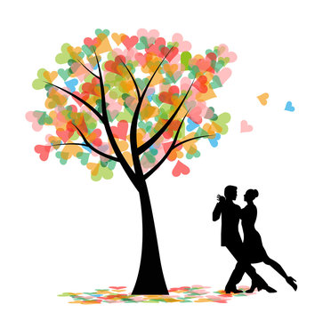 ballerini di tango e albero con cuori
