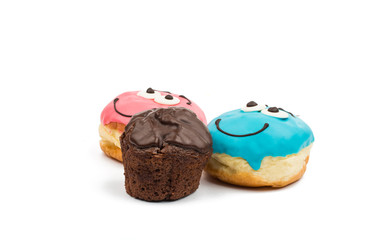 Colorful delicious donuts isolated