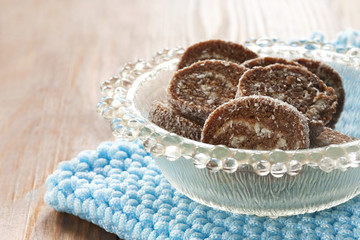 coconut cake in  glass platter