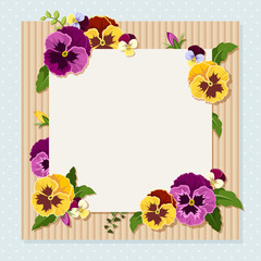 Card with colorful pansy flowers. Vector eps-10.