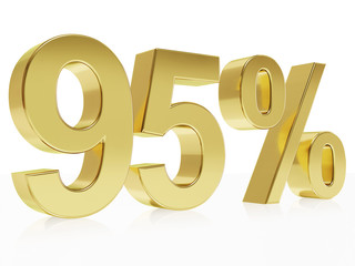 Photorealistic golden rendering of a symbol for 95 % discount