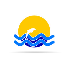 dolphin with sun icon vector