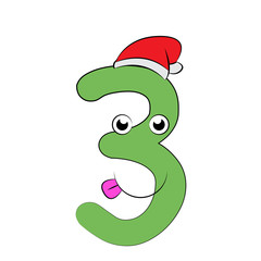 Number Three Christmas Cartoon. Vector eps10.