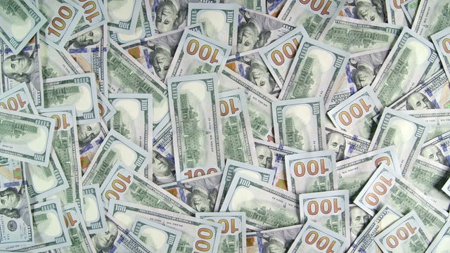 $100 american dollar banknotes background dolly shot