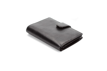 black leather wallet isolated on white
