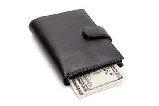 black leather wallet isolated on white