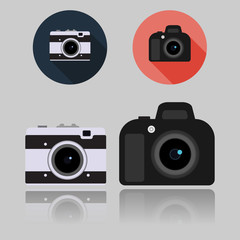 DSLR and Retro Compact Camera flat icons vector illustration