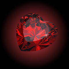 precious ruby red heart on black background
