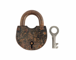 an old rusty lock and key