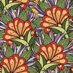 Seamless Floral Pattern (Vector). Hand Drawn Texture with Flower