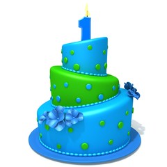 Birthday cake with number one 3d illustration