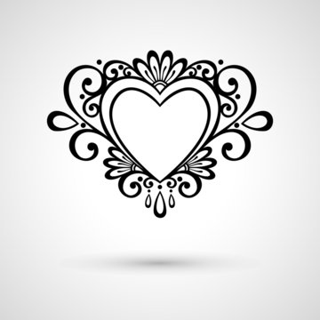 Vector Deco Floral Heart on Gray Background. Design element